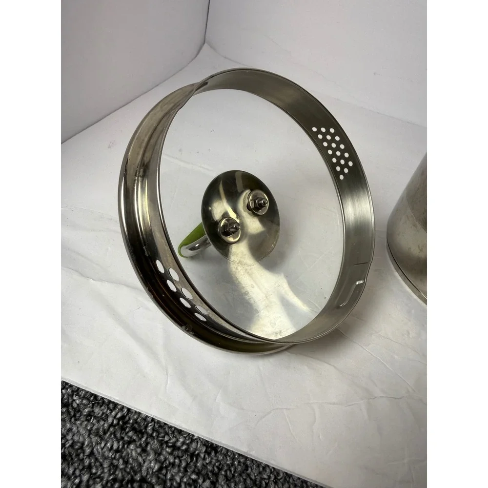 Kuhn Rikon 4223 Stainless Steel Straining Pot with Glass Lid Green Handles